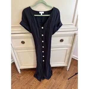 White Label The White Company Black Tencel Linen Button Front Maxi Dress Beach 6